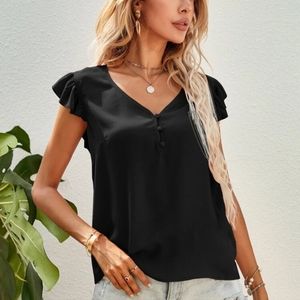 Black ruffled sleeve Shein top